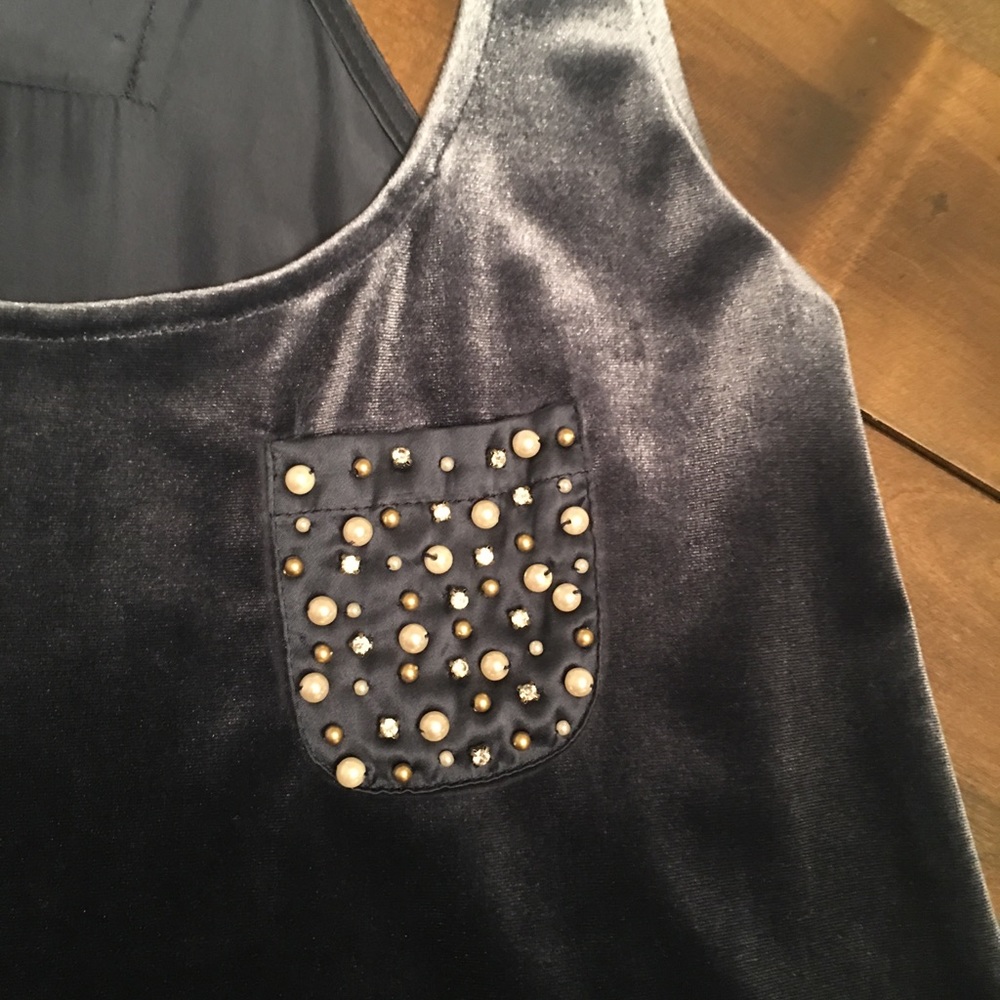 Slate blue velvet silk and pearl racerback tank - Picture 3 of 6